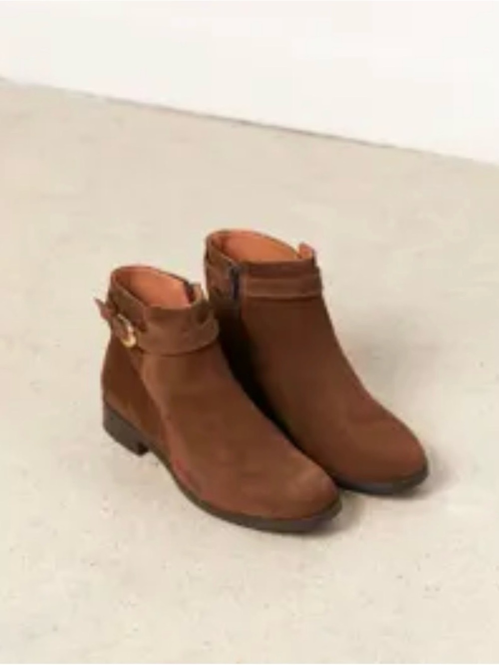 Women's Brown Suede Ankle Booties with Buckle Detail